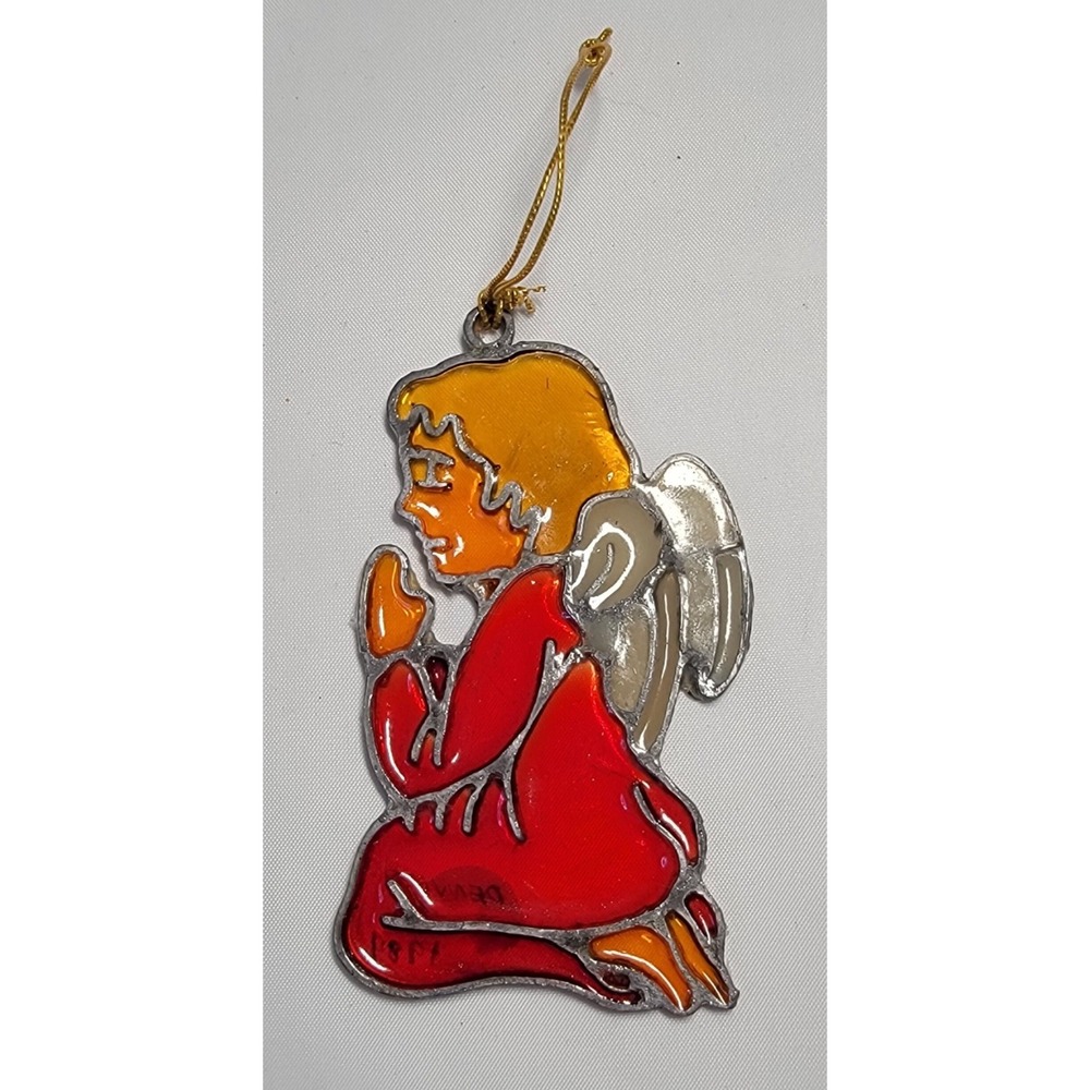 Vintage Kurt S. Adler 1980 Praying Angel Ornament Faux Stained Glass 3" Tall